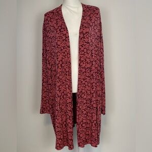 Lands End Red/Pink Floral Midi Length Open Front Cardigan/Sweater. Plus Size 2X
